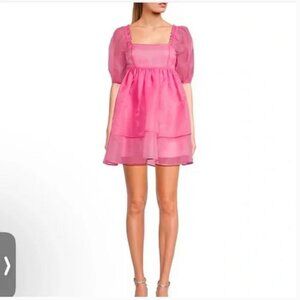 Women's Square Neck Puff Sleeve Puffy Babydoll Mesh Mini Dress Tulle Mesh Backle